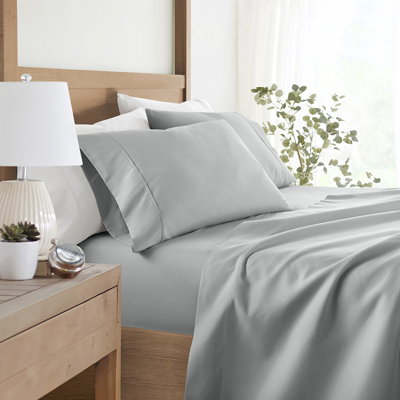Sheet Set Solid Microfiber Ultra Soft Bedding, TwinXL Sheet Set with 1 Pillowcase, Light Gray