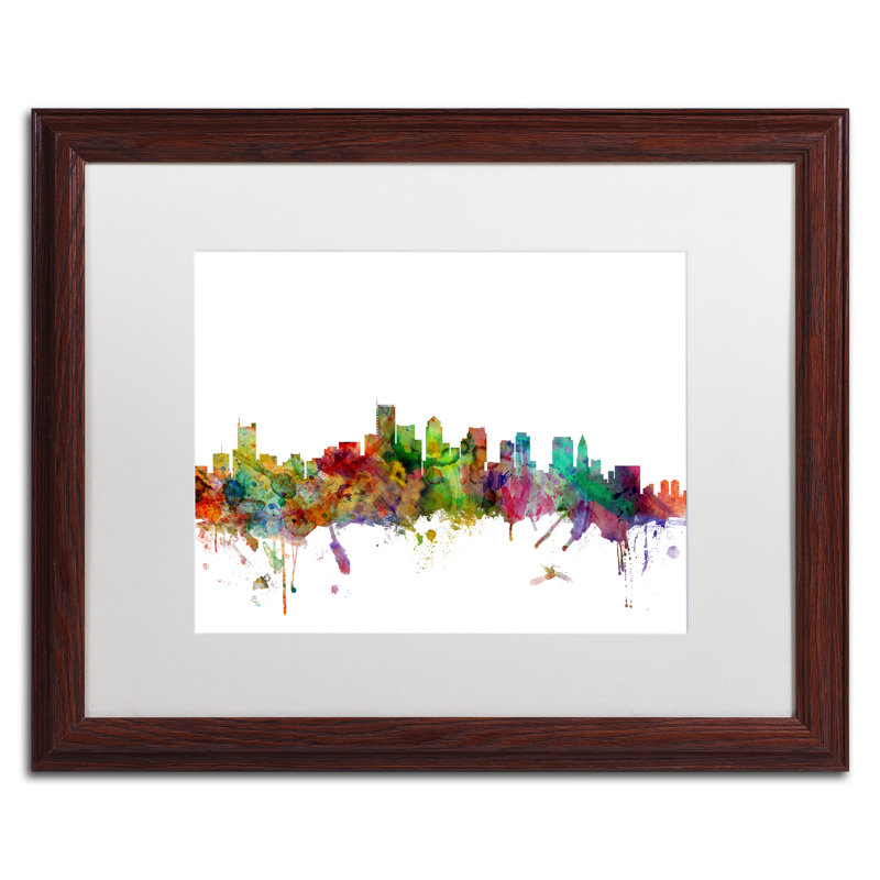 « boston massachusetts horizon », impression encadrée rectangulaire, H 11 po x l 14 po x P 0,5 po, Blanc, Cadre brun