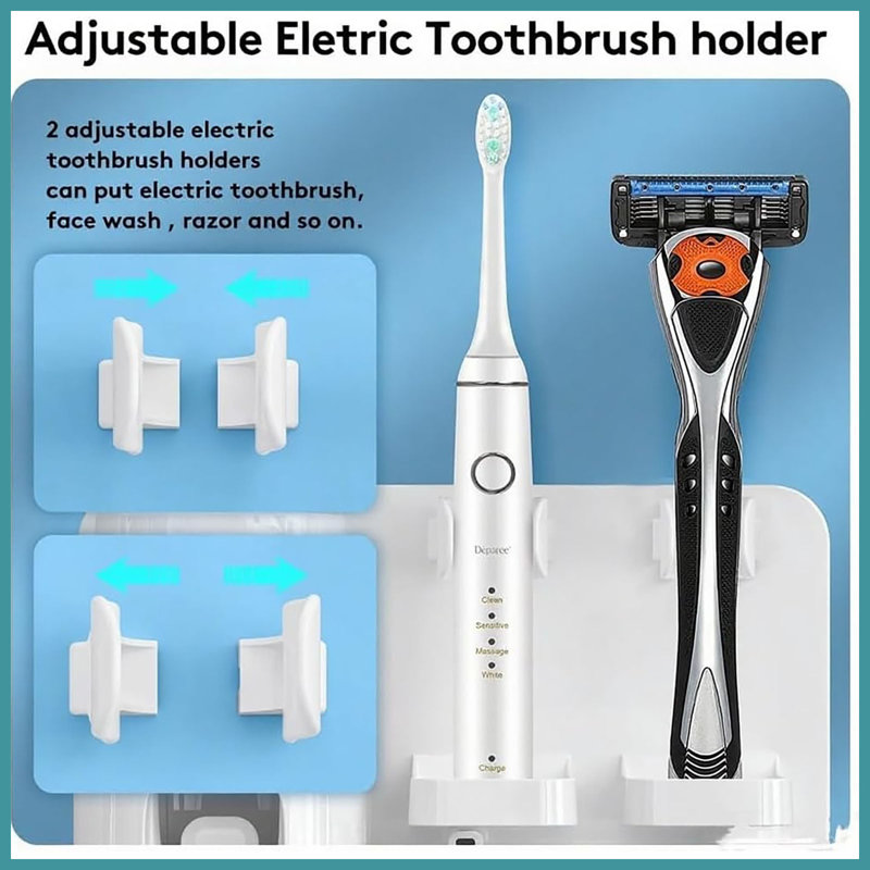 Porte-brosse à dents mural sans perçage avec distributeur automatique de dentifrice, organisateur de salle de bain blanc