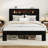 Solid Wood Platform Bed Frame With Storage LED Light Headboard,Queen Bed Frame with Open Bookcase Shelves -960076073-960076074
