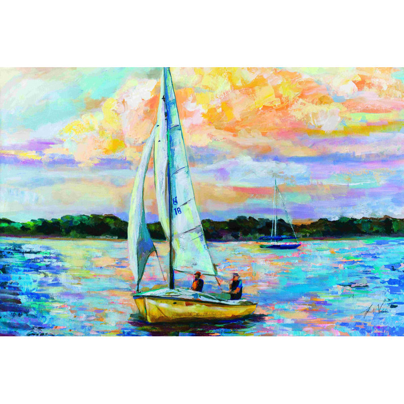 «Sunday Sail» par Jeanette Vertentes, peinture, H 8 po x l 12 po, Toile tendue