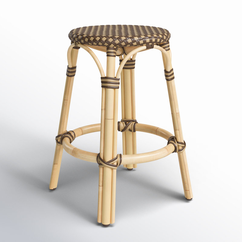 Tobias Rattan Bar Stool & Counter Stool, Brown/Tan Dot/Natural Rattan Frame, Counter Stool (24" Seat Height)