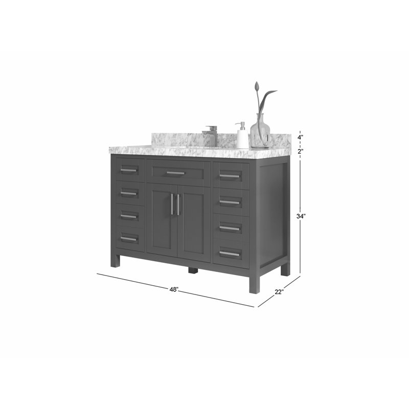 Meuble-lavabo simple 48 po avec plateau en quartz Cambridge, Calacatta Laza