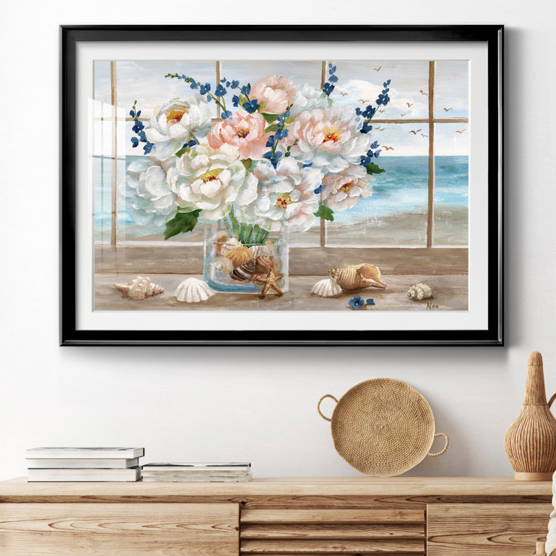 Fenêtre côtière - peinture encadrée, H 26,5 po x l 36,5 po x P 1,5 po, Papier avec cadre noir