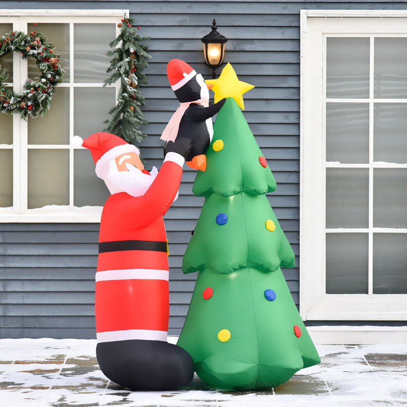 Arbre de Noël gonflable, père Noël et pingouin
