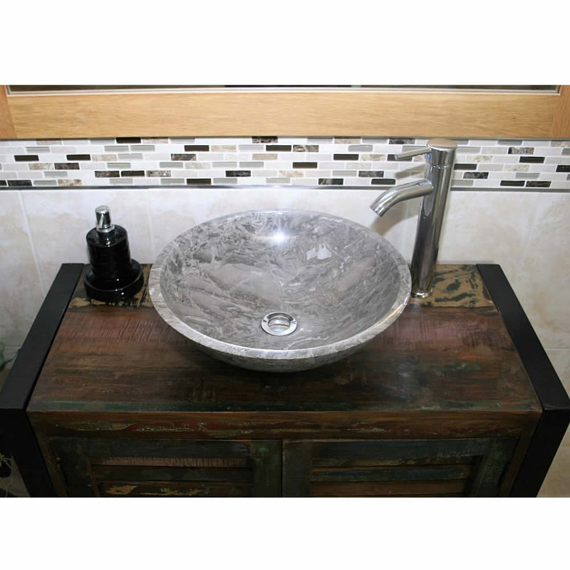 Hastings 900mm Free-Standing Single Vanity Unit with Basin & Faucet, Grey Marble Basin, Circular