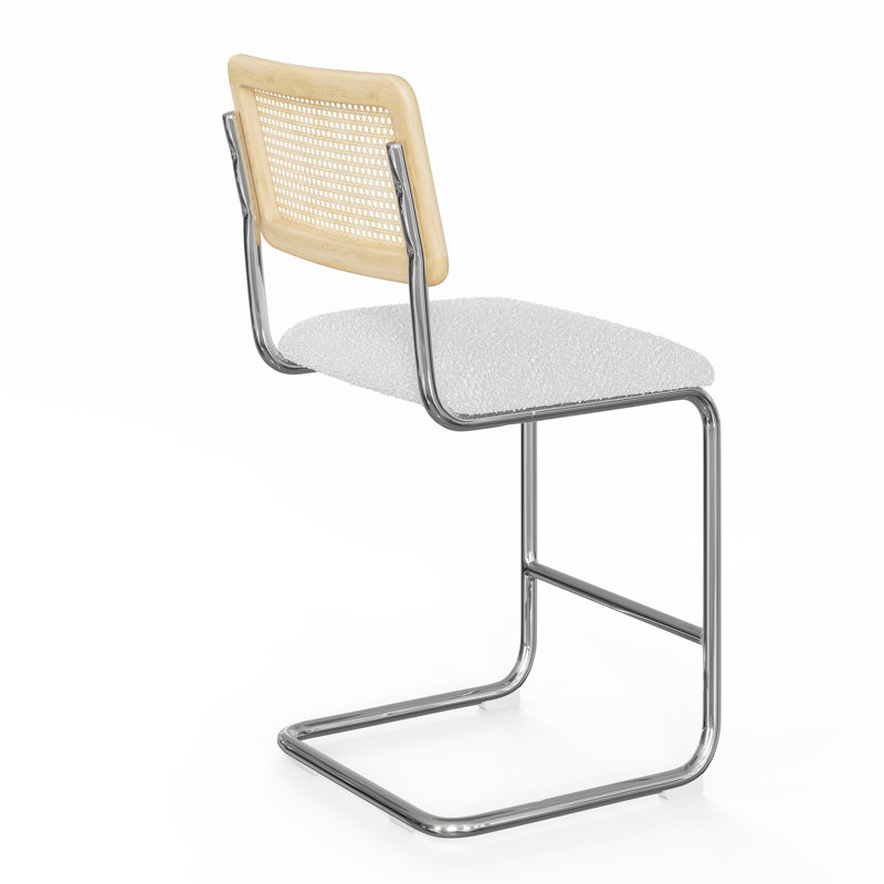Tabouret de bar et de comptoir Walsh Boucle, Tabouret de comptoir (siège d’une hauteur de 24, Boucle blanche / cadre chromé