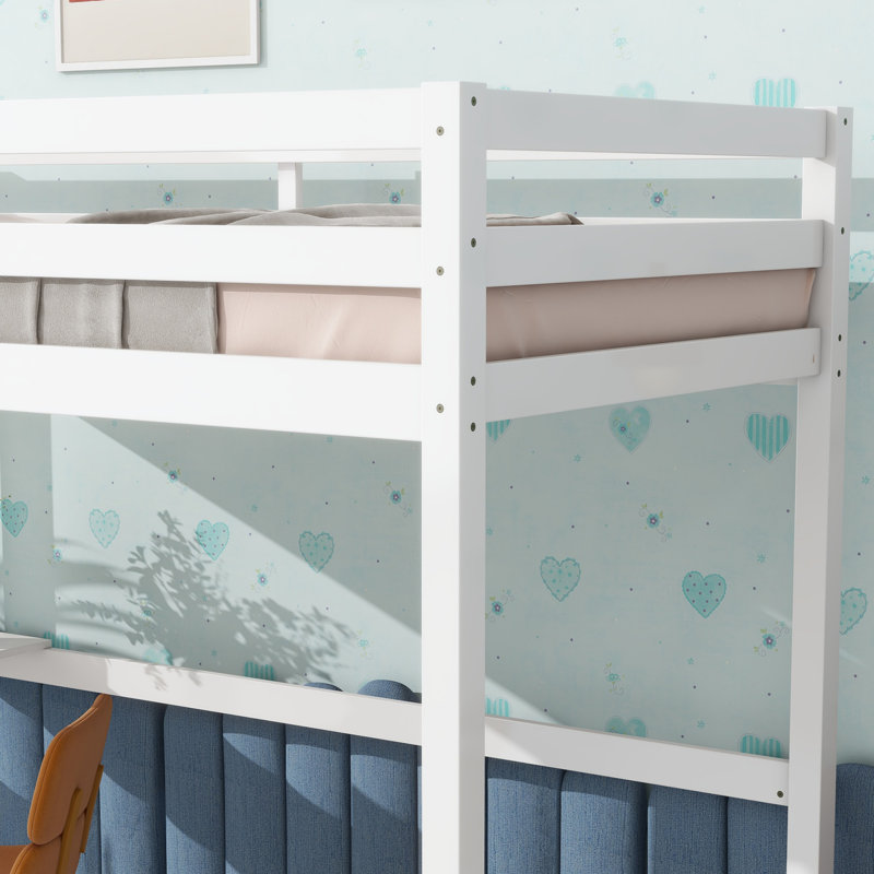Twin Solid Wood Loft Bed with Built-In Desk, White