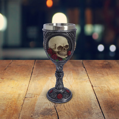 7.5"H Skull with Rose Goblet
