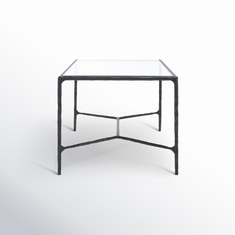 Black Metal Rectangular Coffee Table with Clear Glass Top