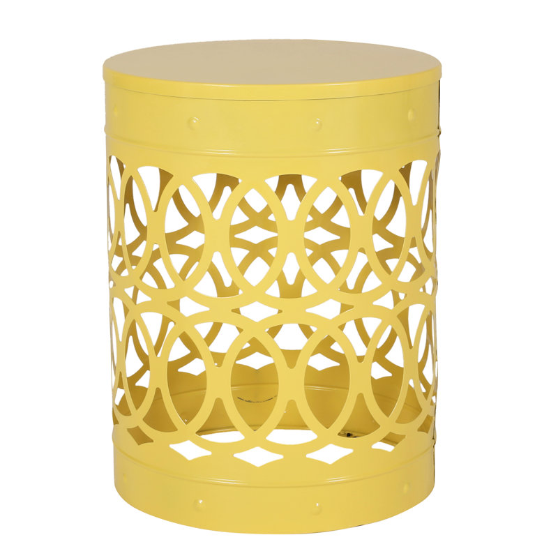 Outdoor Metal End Table - Large, Yellow, Minimalist Iron Cut Framework, Powder-Coated Iron, No Assembly Side Design For Allure, Required