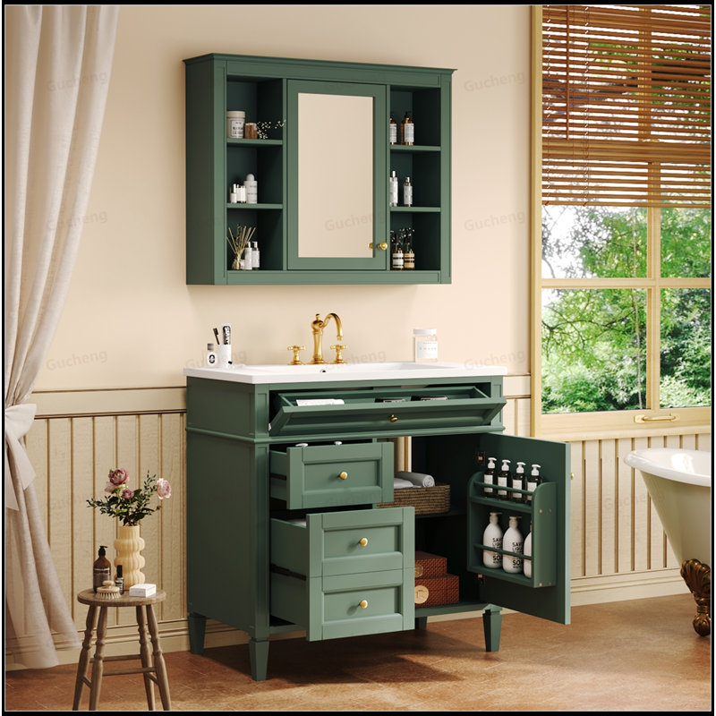 Meuble-lavabo 36 po avec lavabo et miroir, Vert