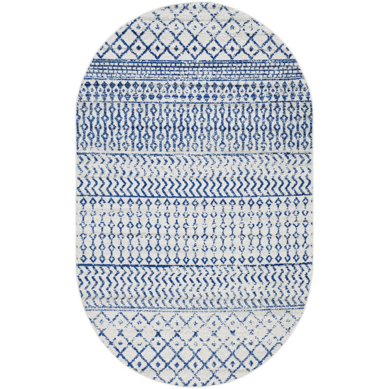 Bernhard Global Blue/Ivory Area Rug, Oval 4' x 6'
