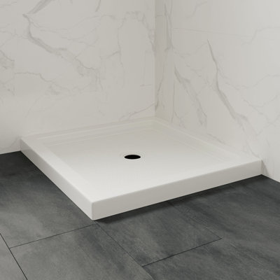 OVE Decors 34 po X P 32 po D Base de douche carrée, bonde centrale, acrylique blanc, conception réversible