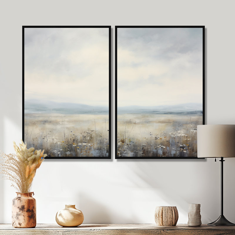 «Meadow Minimalisme Horizon III», art mural traditionnel, 36" H x 48" W, Impression encadrée flottante, Black