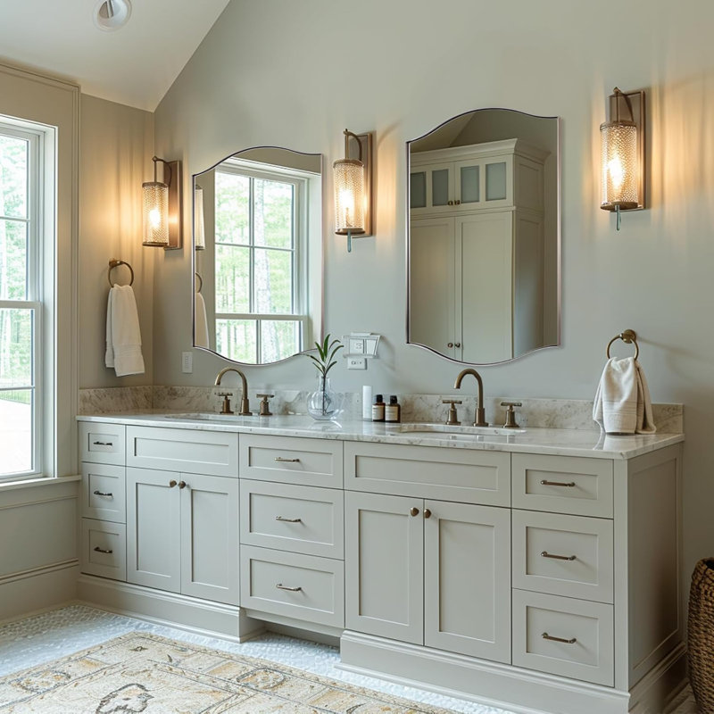 Dual Arch Scalloped Rectangular Bathroom Wall Mirror | Stainless Steel Frame, Brushed Nickel, 38" x 26"