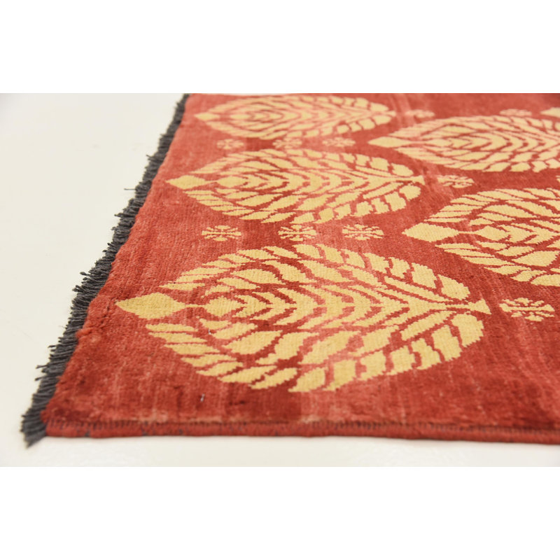 Tapis de zone en laine rouge/jaune 3 pi 6 po x 4 pi 9 po one-of-kind-noué la main Nash