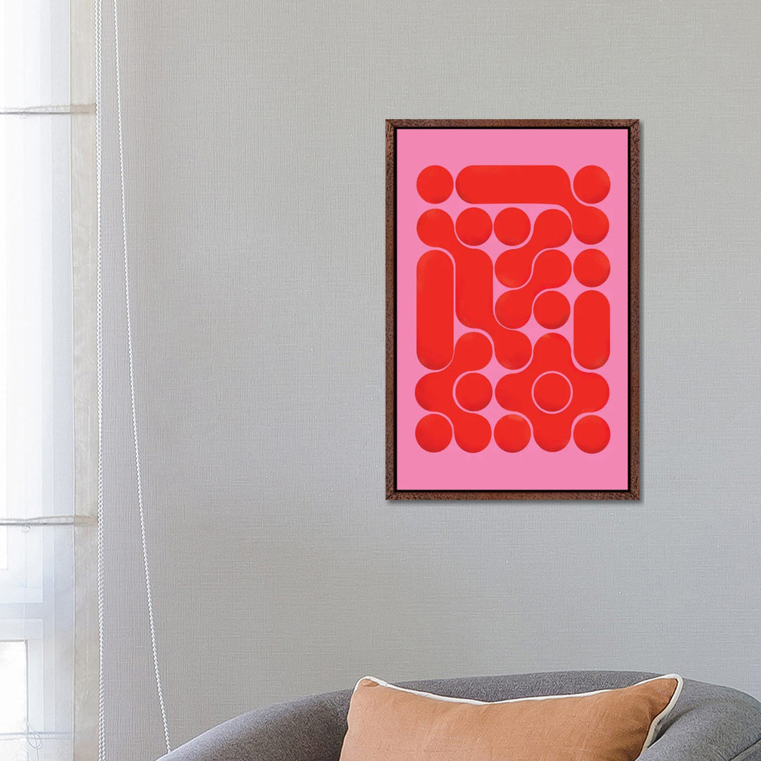 Red Abstract On Pink von Show Me Mars - Galerie-verpackte Leinwand Giclée auf Leinwand