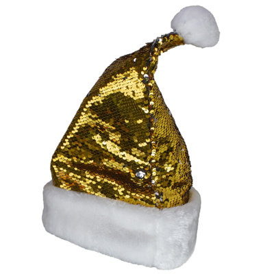Chapeau de père Noël réversible à paillettes 15 "avec revers en fausse fourrure