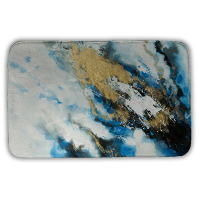 Blue and gold marble Bath Mat with Non-Slip Backing - Quick Dry Memory Foam Bathroom Rug - Absorbent - Modern Plush Spa-Style - Machine Washable