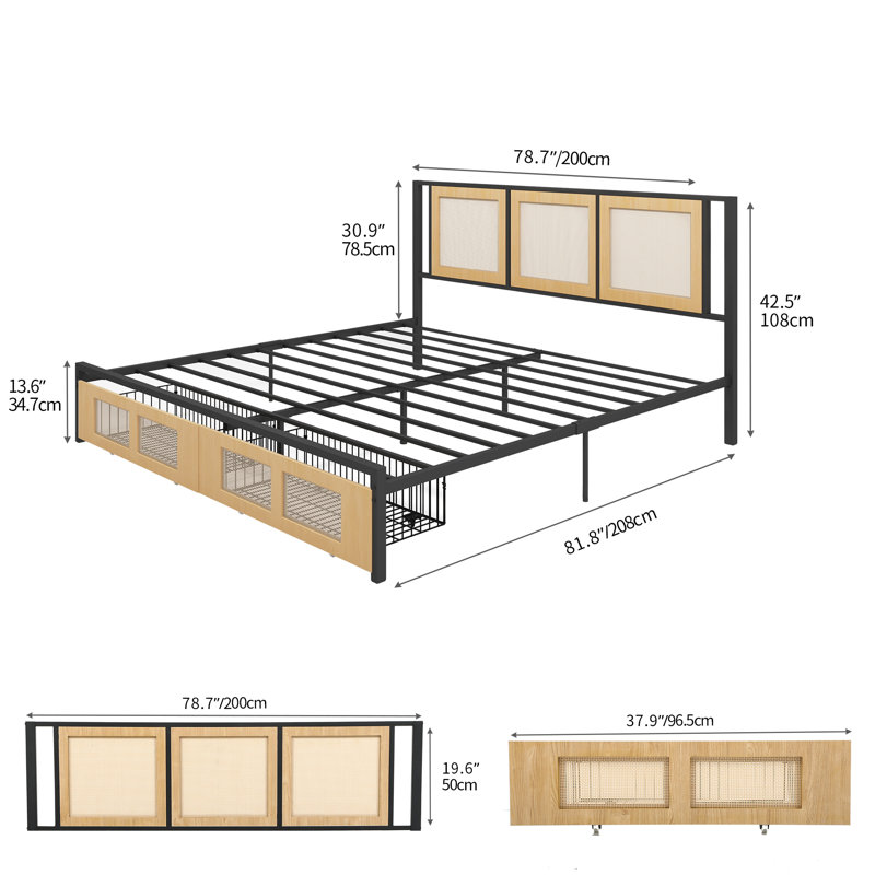 Arteen Metal Storage Platform Bed, King