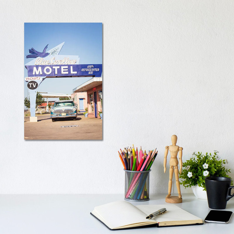 Route 66 Motel & Classic Car by Ann Hudec - Wrapped Canvas Print, 20.32 cm H x 30.48 cm W