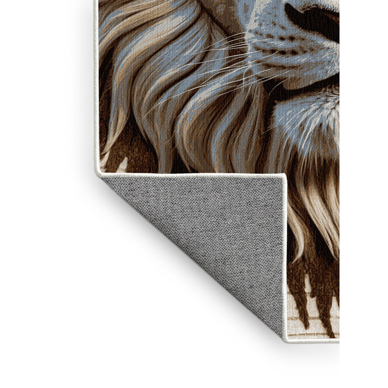 Washable White Lion Big Cats Area Rug, Rectangle 8' x 12'