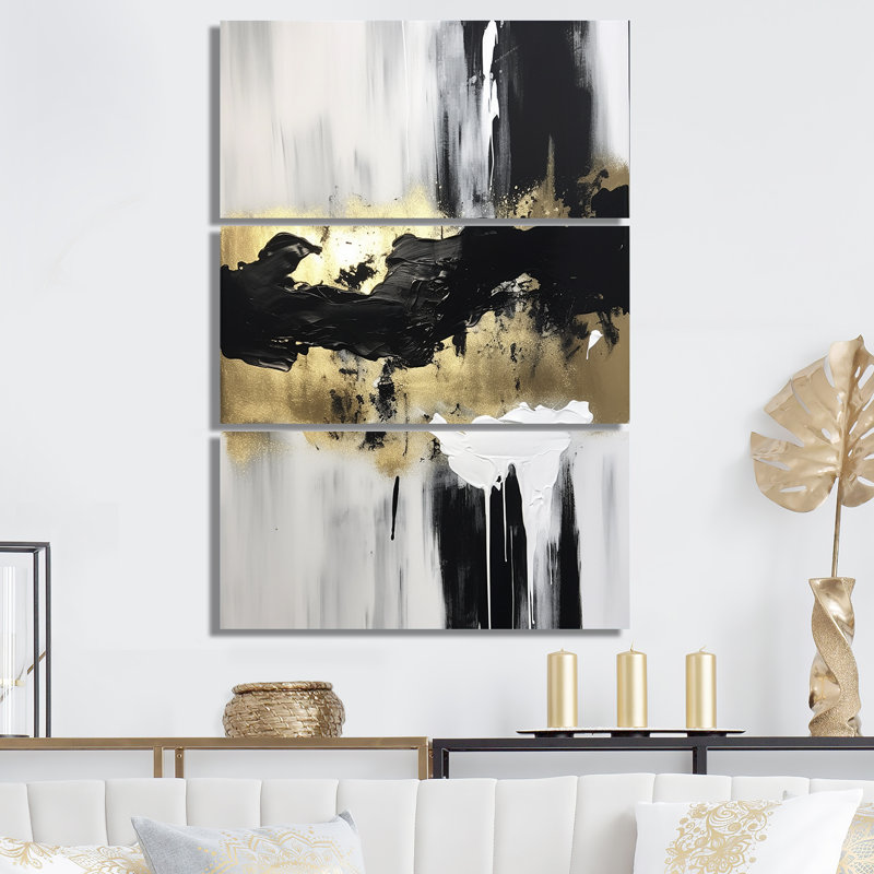«Minimal Joy In Black And Gold», ensemble de peintures abstraites sur toile, H 32 po x l 48 po x P 1 po