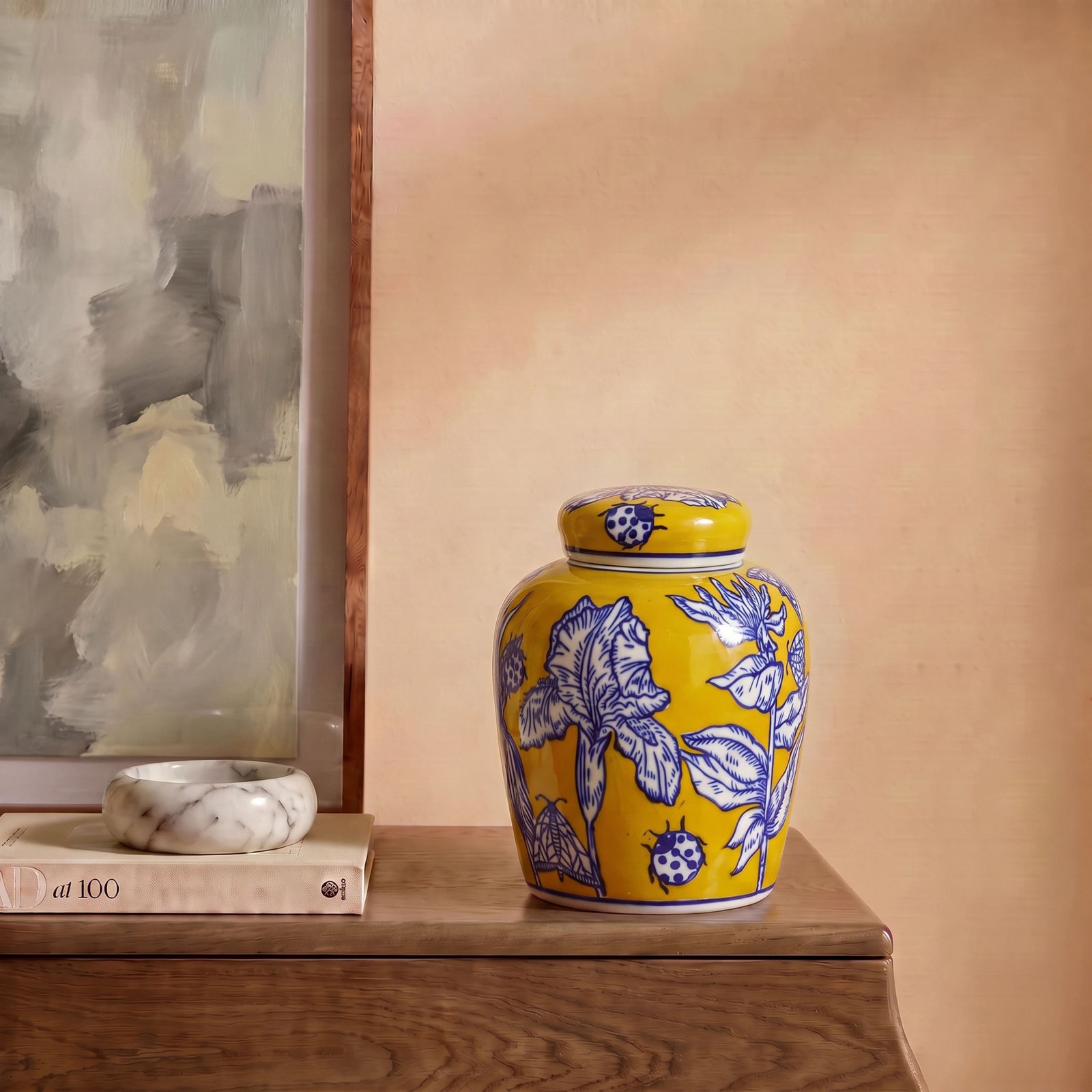 Chadwicks Ceramic Ginger Jar, 2.99" H x 10.63" W x 7.88" D, Yellow