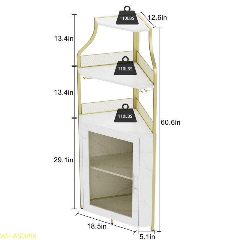 29" Corner Wine & Bar Cabinet - Holds 50+ Bottles, Glass Holder & Adjustable Shelves, Brown MDF