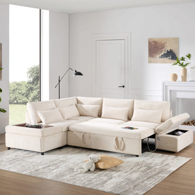 Canapé modulaire coulissant de 107 po en forme de L avec sièges larges, repose-pieds avec rangement à mouvement libre, combinaison libre, canapé en chenille surdimensionné pour le salon et l’appartement