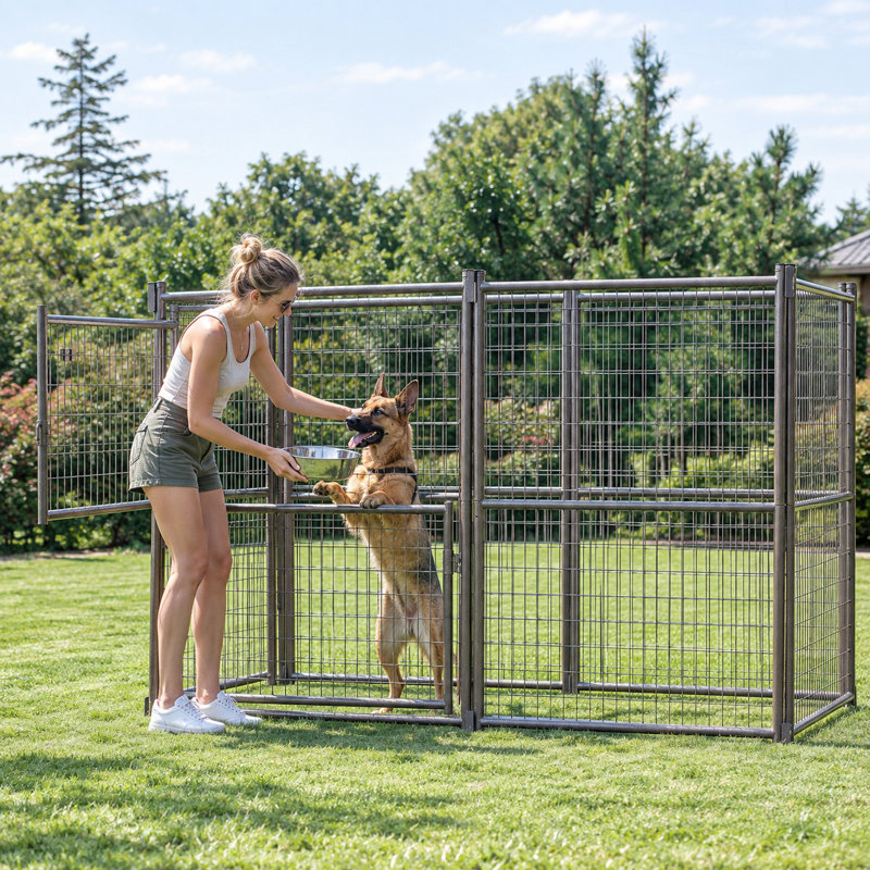 Heavy-Duty 4 ft. x 8 ft. Modular Welded Wire Dog Kennel with Split-Panel Design