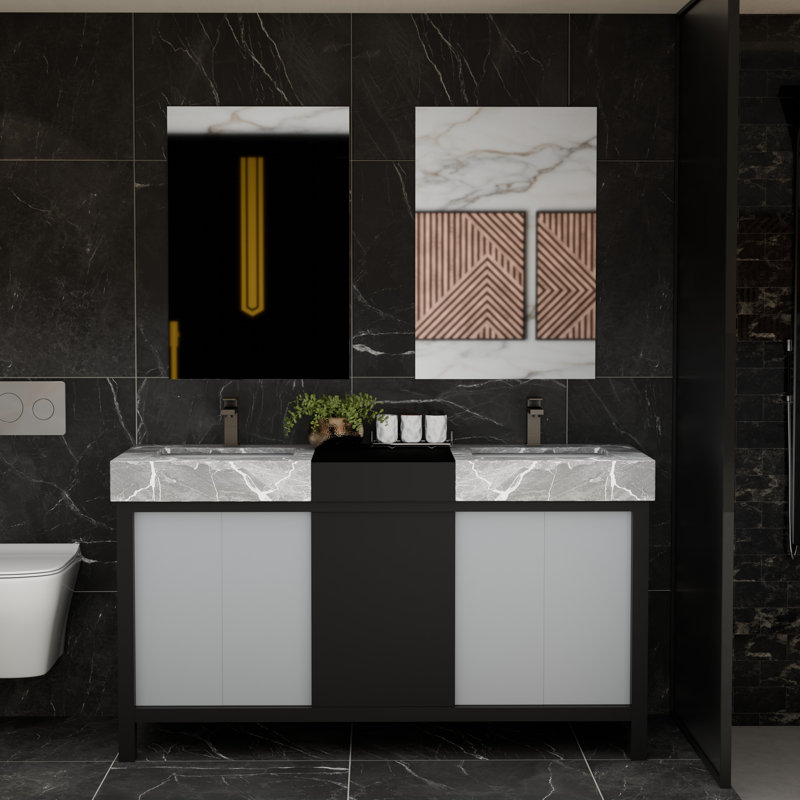 Meuble-lavabo de 60 po Lexora Zilara noir et gris avec comptoir et lavabo