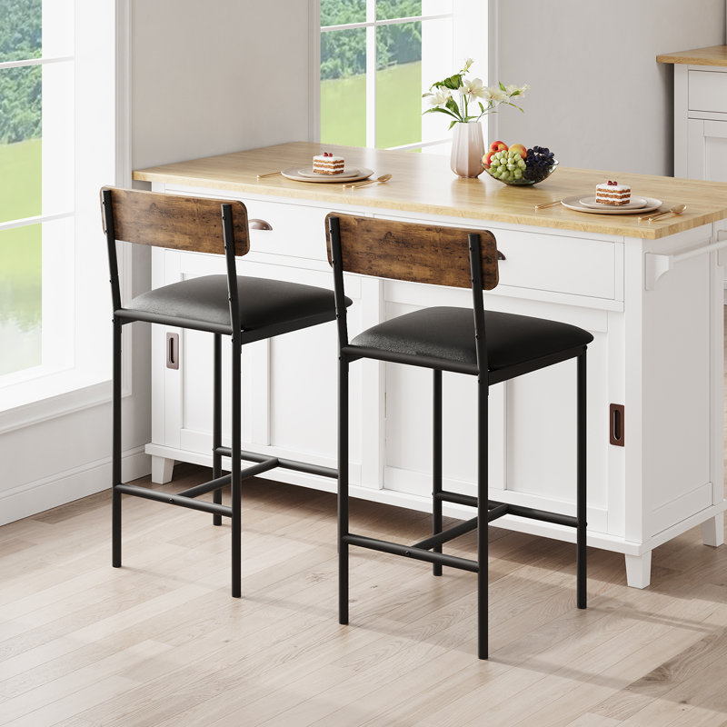 Counter Stool with Metal Frame, Black/Brown, 2
