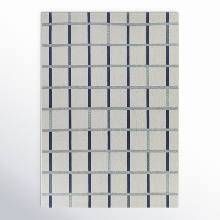 Leyla Rectangle Geometric Machine Woven Polypropylene Indoor / Outdoor Area Rug in Navy Blue/Gray