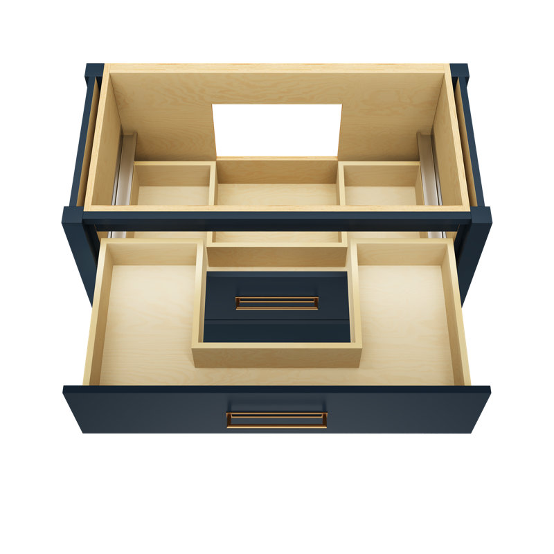 Kiawah Two-Drawer Single Bath Vanity, Hague Blue, Satin Gold, 42"