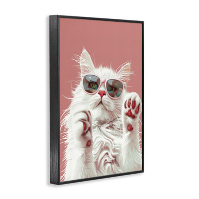 Glam Cat with Sunglasses Framed Giclee, design by LSR Design Studio
