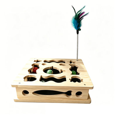 Wood Cat Toy Solid Wood Kitty Maze Puzzle Toy Box Rectangular Interactive Scratch Play Box Delightful Independent Entertainment Training Toy For Felines