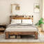 Structure de lit double, structure de lit plateforme en bois avec tête de lit à DEL avec rangement et 2 ports USB, silencieux, aucun sommier nécessaire et outil d'assemblage facile, grand rangement sous le lit, brun foncé-172003980-172003977
