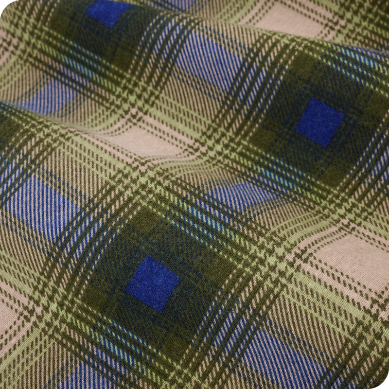 Ensemble de draps 100% flanelle de coton, Ensemble de draps très grand californien avec 2 t, Tissu écossais vert voyageur