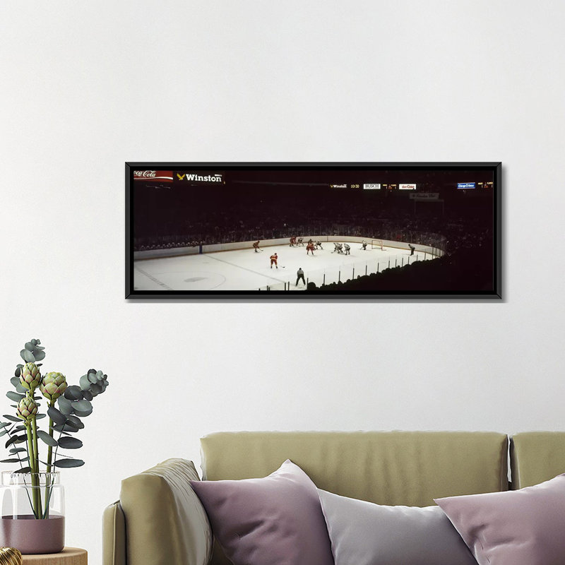 «Groupe de personnes jouant au hockey sur glace à Chicago, Illinois», reproduction de photo sur toile, Toile tendue