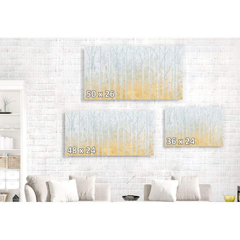 Forêt argentée, arbres gris argenté, brun clair, orange, forêt claire, doux, gris, H 24 po x l 36 po x P 1,5 po