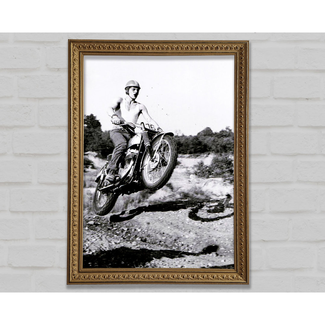 Retro Motorcross Wheelie - Einzelner Bilderrahmen Kunstdrucke