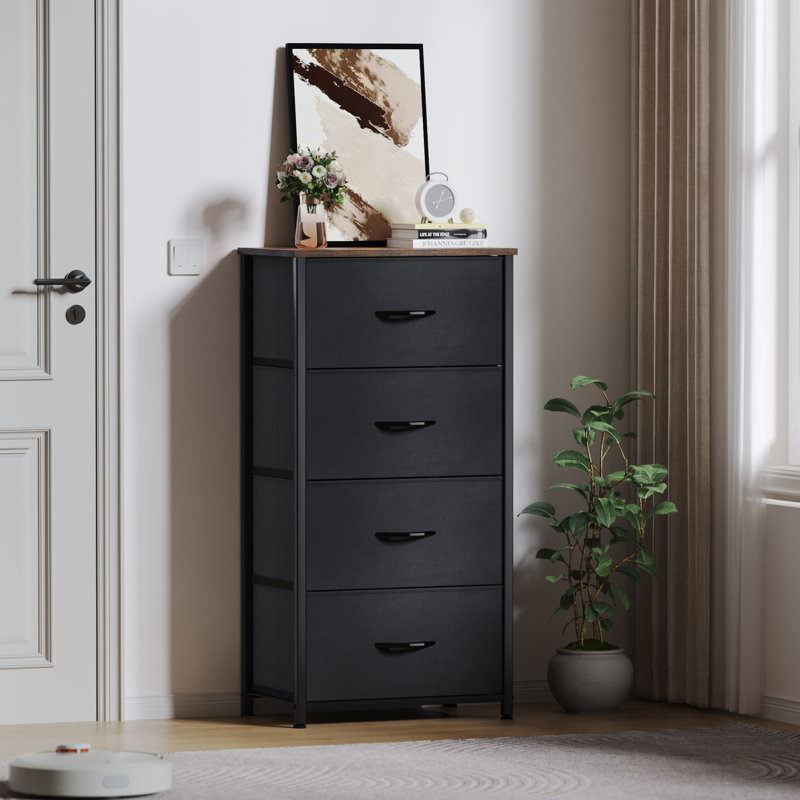 Commode pour la lingerie 4 tiroirs Kathiria, Noir / brun rustique