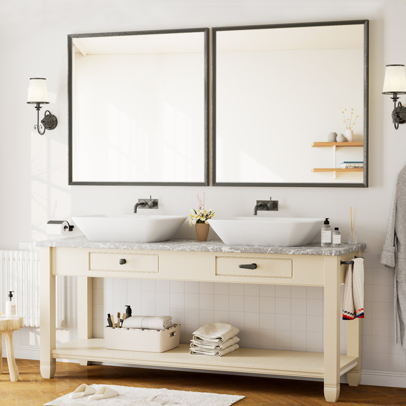 Miroir de salle de bain à bords biseautés, miroir mural en verre trempé avec cadre en aluminium antirouille, pour au-dessus d'un lavabo, dans une chambre ou une entrée.
