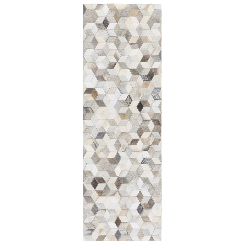 Yalaina Hand Woven Leather Geometric Rug, Runner 2'3" x 7'