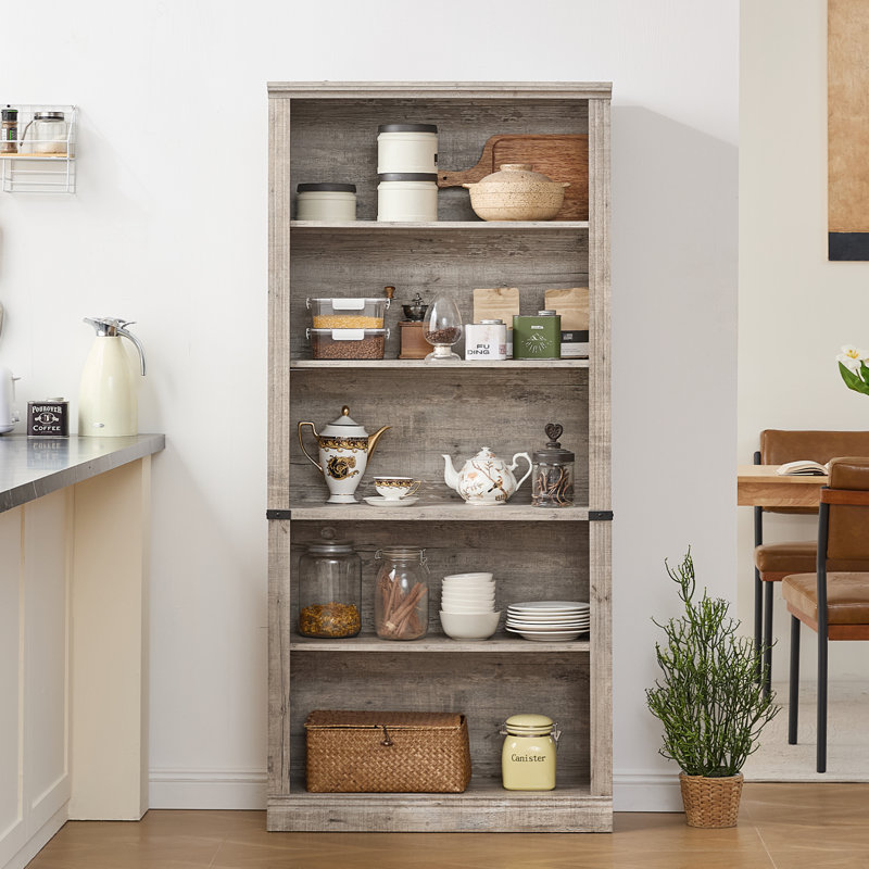70" Tall Farmhouse Bookshelf Set, Gray