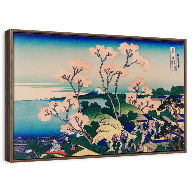 Fuji de Gotenyama sur le Tokaido à Shinagawa, 25 po x 17 po, Cadre flottant en noyer