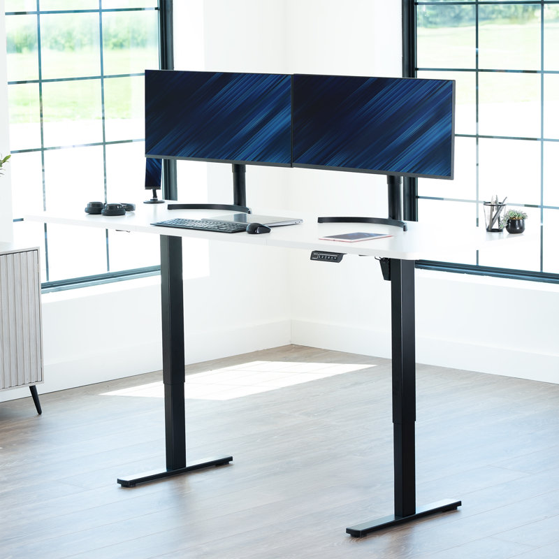 Vivo Electric Stand Up Desk Workstation, 82.7" W, White, Black