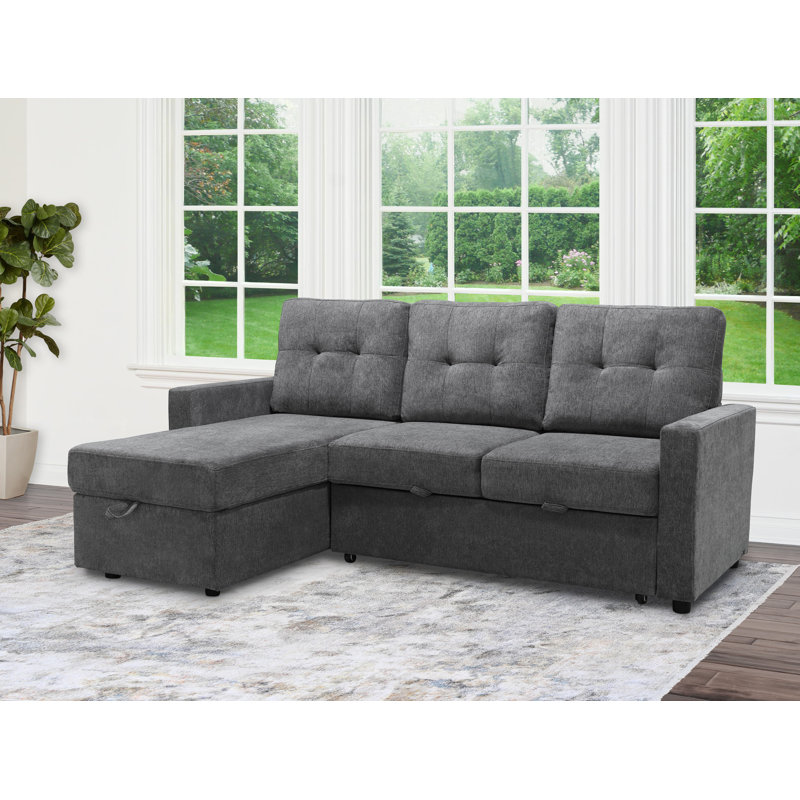 Kylie Upholstered L-Shaped Sectional Left Hand Facing, Charcoal Polyester